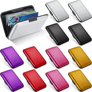 12 Pcs Aluminum Wallet Credit Cards Holder Multi Slim Rfid Blocking ID Credit Case Protector Metal Card Holder for Men Women(Black, Red, Purple, Rose, Silver, Gold)