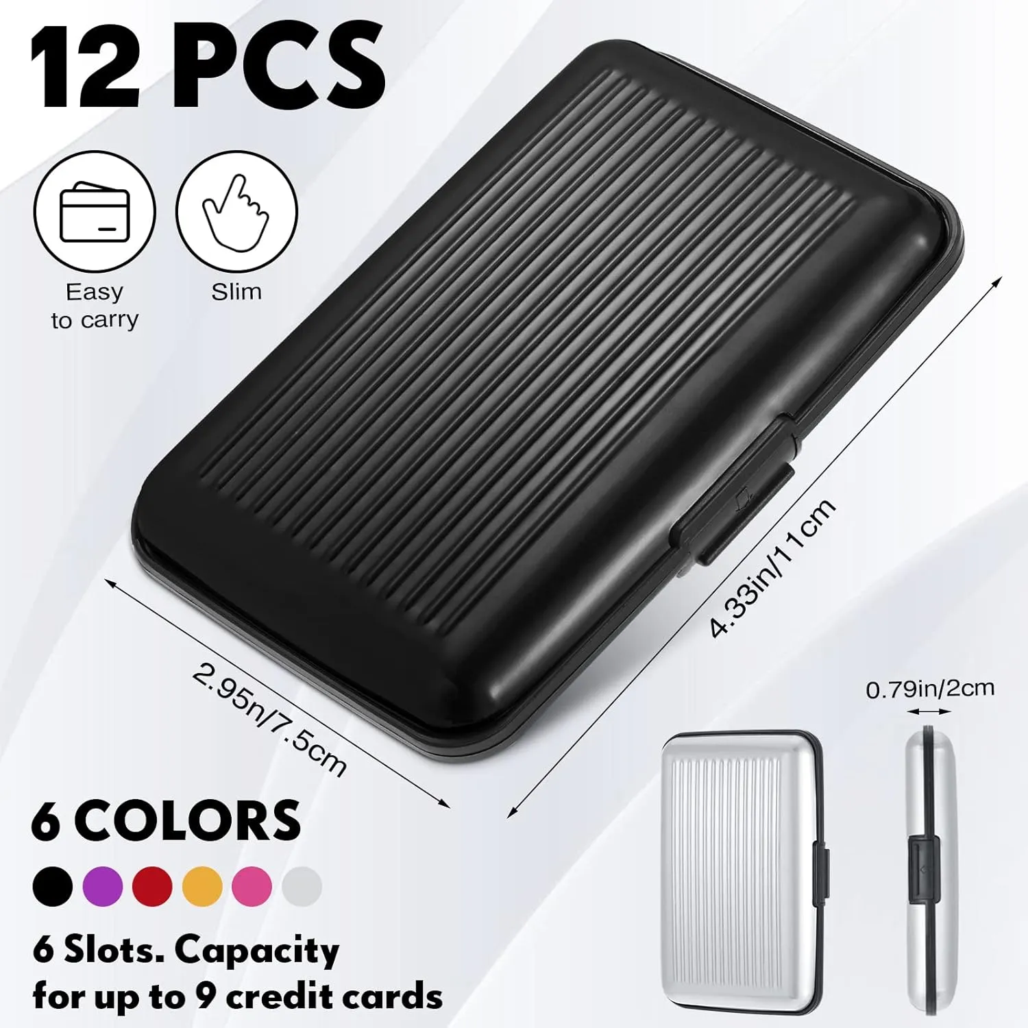12 Pcs Aluminum Wallet Credit Cards Holder Multi Slim Rfid Blocking ID Credit Case Protector Metal Card Holder for Men Women(Black, Red, Purple, Rose, Silver, Gold)