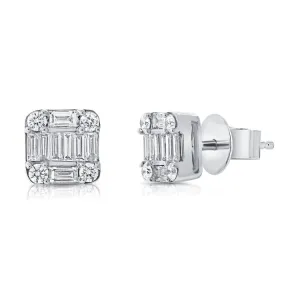 14k Gold 0.66Ct Baguette, 0.21Ct Round Diamond Earring, available in White, Rose and Yellow Gold
