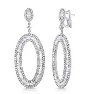 14K Gold 2.00ct Baguette, 1.63ct Round Diamond Oval Drop Earring, available in White, Rose and Yellow Gold