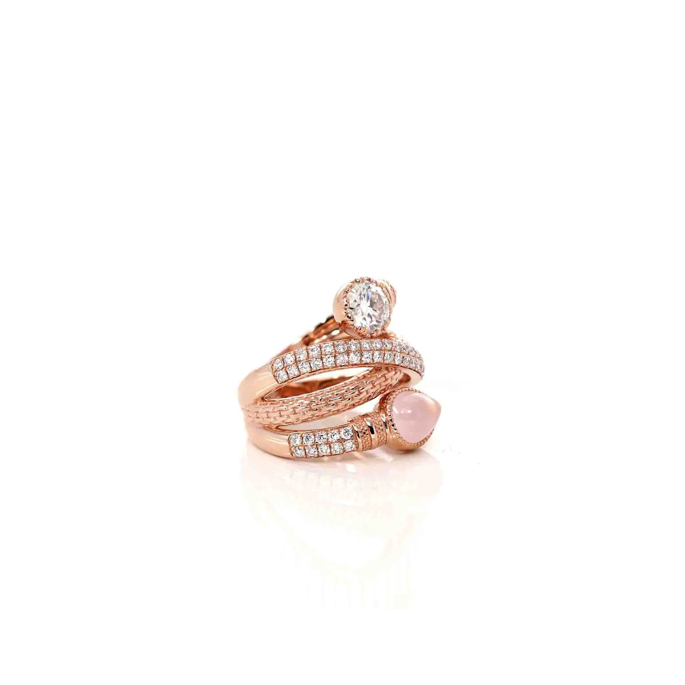 14k Rose Gold, Rose Quartz Ring With Moissanite
