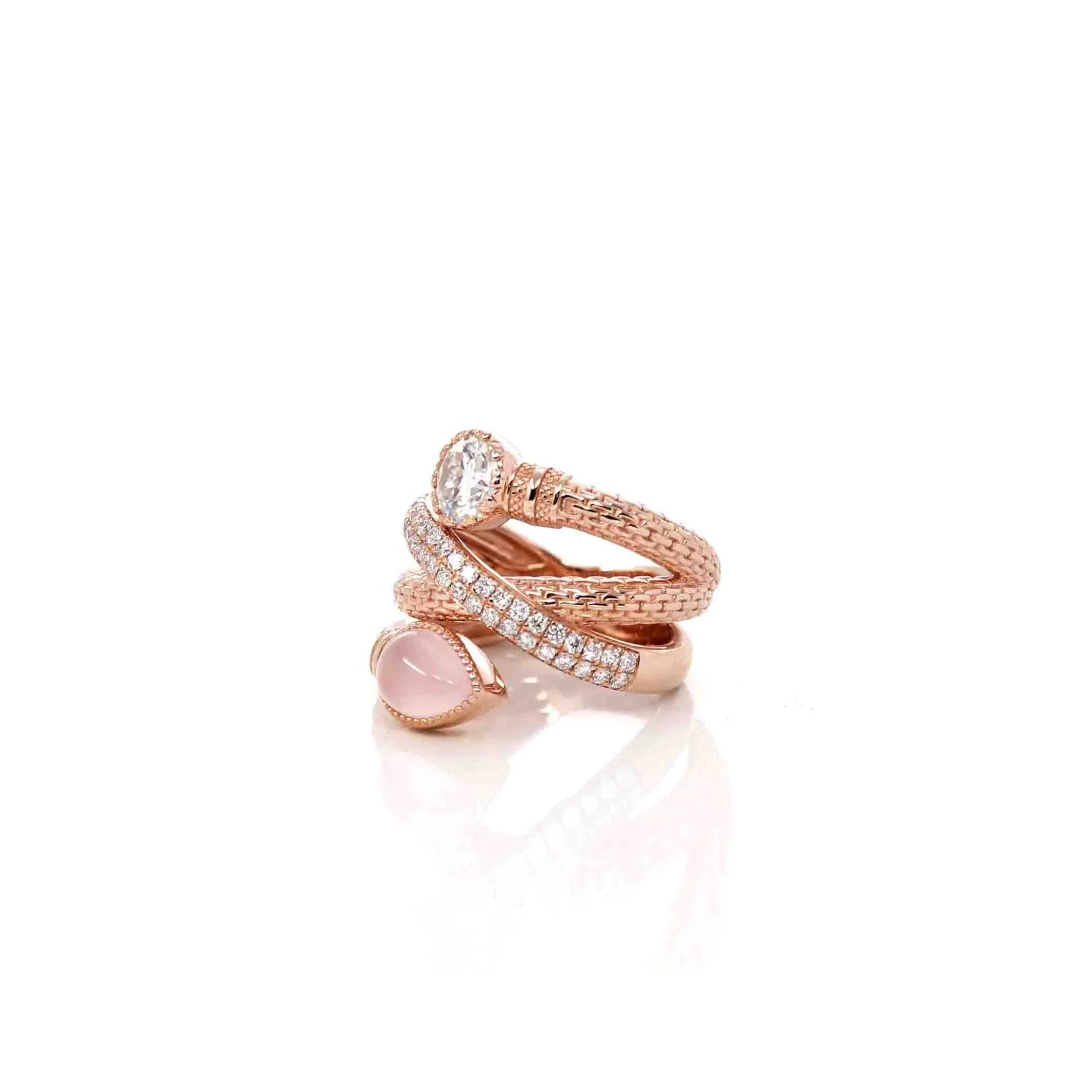 14k Rose Gold, Rose Quartz Ring With Moissanite