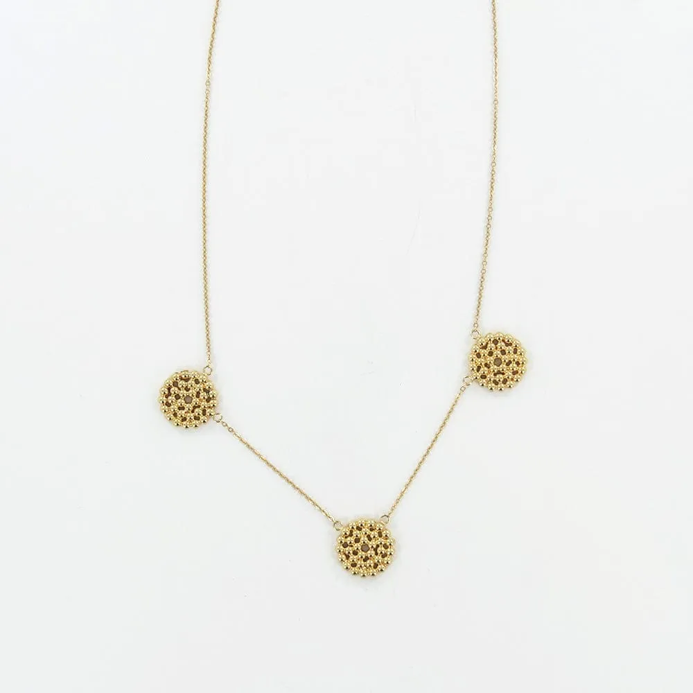 14k Triple Beaded Circle Necklace