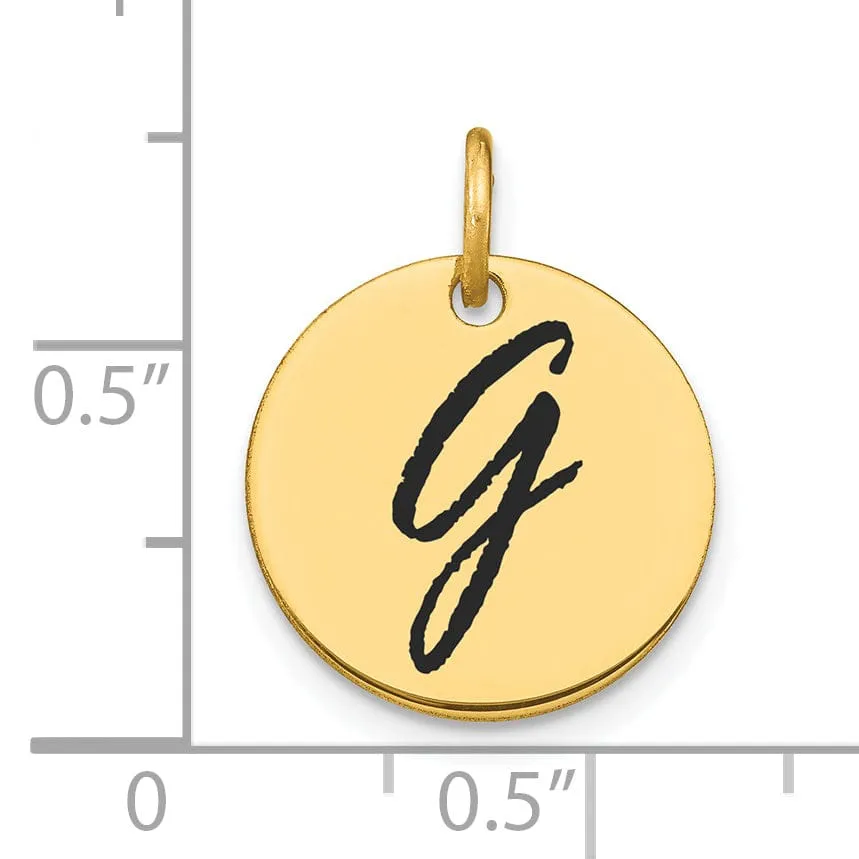 14k Yellow Gold Polished Black Epoxy Finish Letter G Initial Disk Shape Charm Pendant