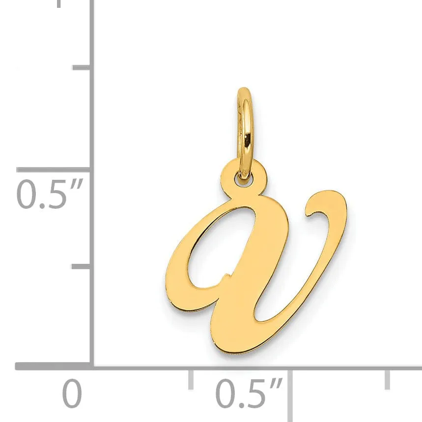 14K Yellow Gold Small Size Fancy Script Letter V Initial Pendant