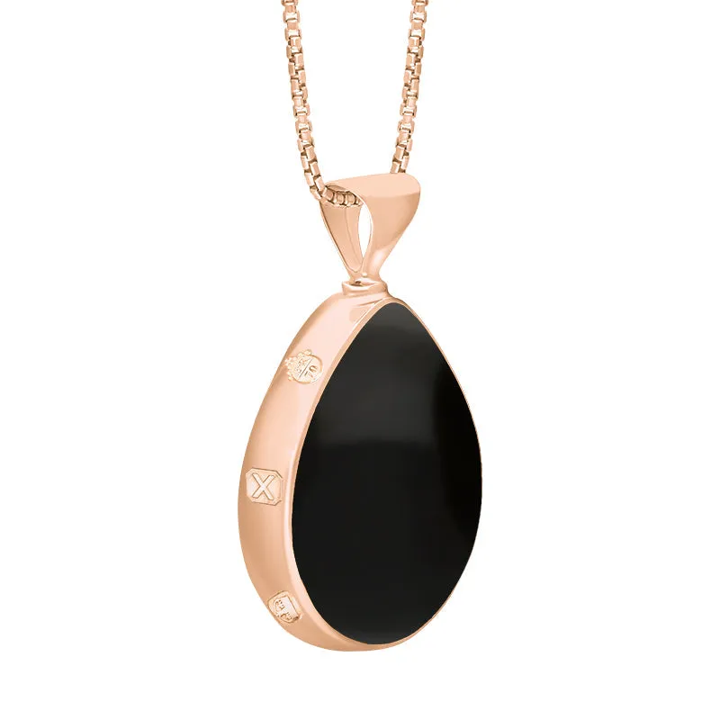 18ct Rose Gold Whitby Jet Malachite Queens Jubilee Hallmark Double Sided Pear-shaped Necklace