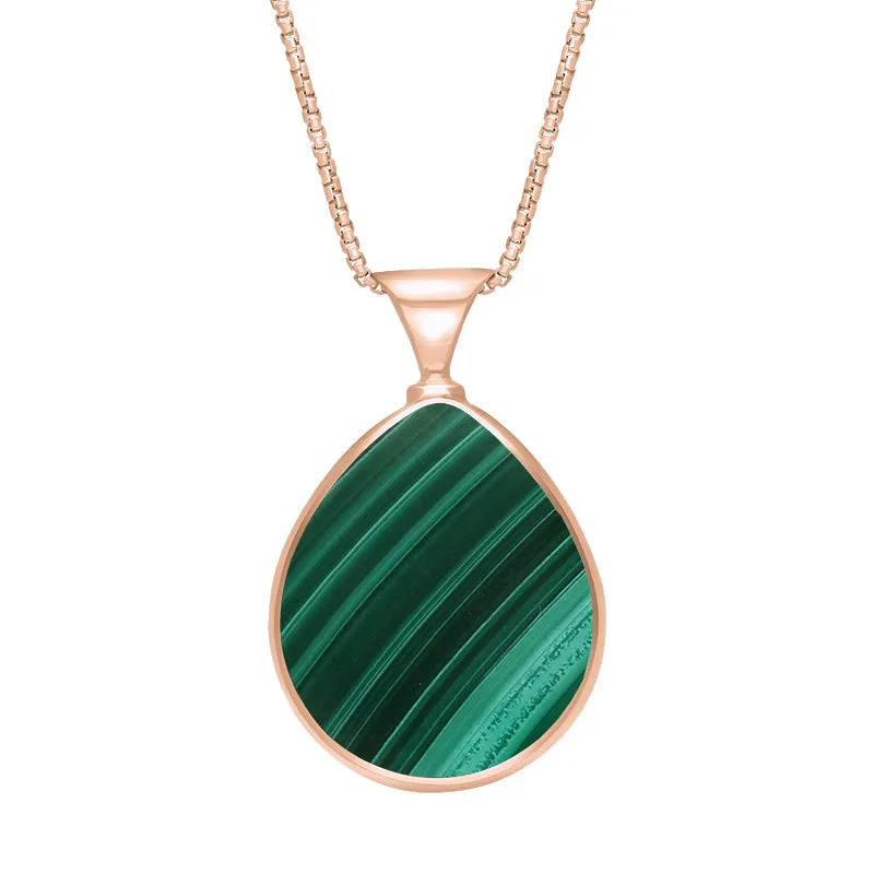 18ct Rose Gold Whitby Jet Malachite Queens Jubilee Hallmark Double Sided Pear-shaped Necklace