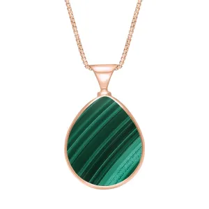 18ct Rose Gold Whitby Jet Malachite Queens Jubilee Hallmark Double Sided Pear-shaped Necklace
