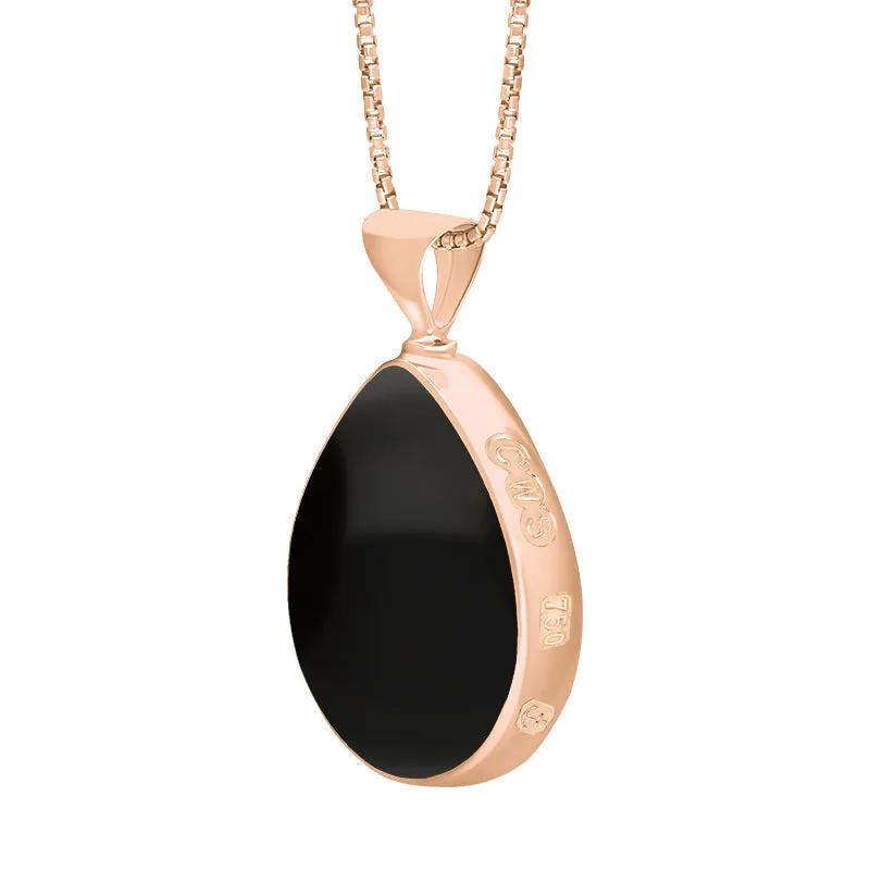 18ct Rose Gold Whitby Jet Malachite Queens Jubilee Hallmark Double Sided Pear-shaped Necklace