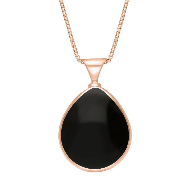 18ct Rose Gold Whitby Jet Malachite Queens Jubilee Hallmark Double Sided Pear-shaped Necklace