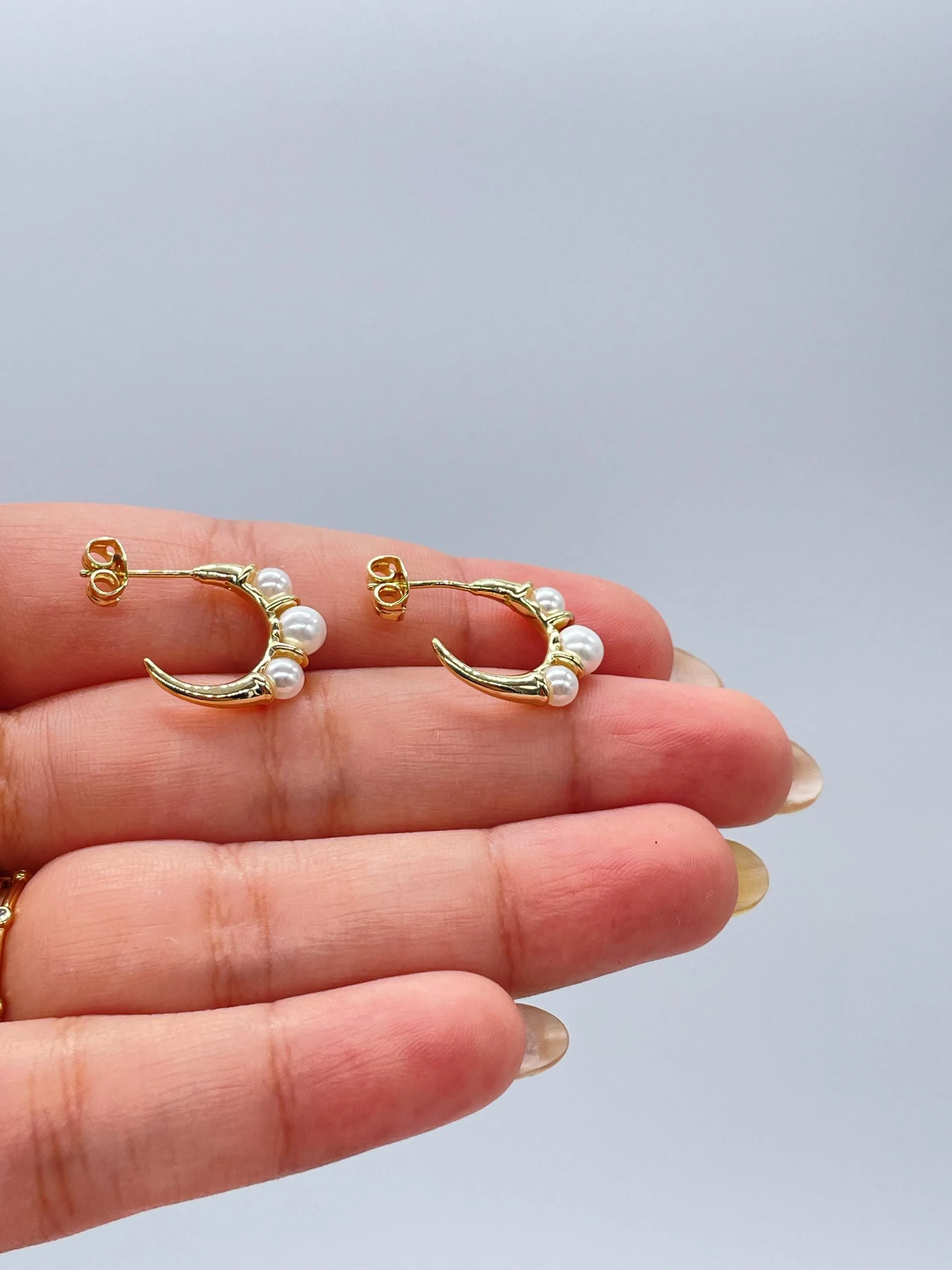 18k Gold Filled Smooth Gold Plain Hoop With Peal Beads Engraved