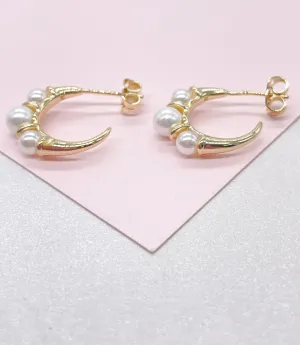 18k Gold Filled Smooth Gold Plain Hoop With Peal Beads Engraved