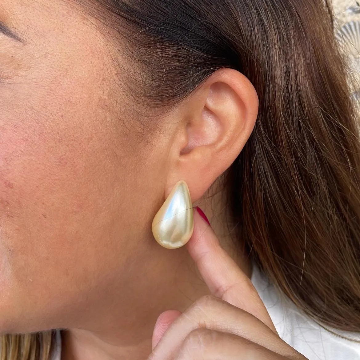 18k Gold Filled XL Chunky Smooth Pearl Tear Drop Earring, huge peal stud