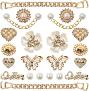24 Pcs Bling Shoe Charms for Women, Flower Pearl Shoe Decoration Charm for Clog Rhinestone Shoes Chain Charms Cute Shoes Charm DIY Accessories for Birthday Party