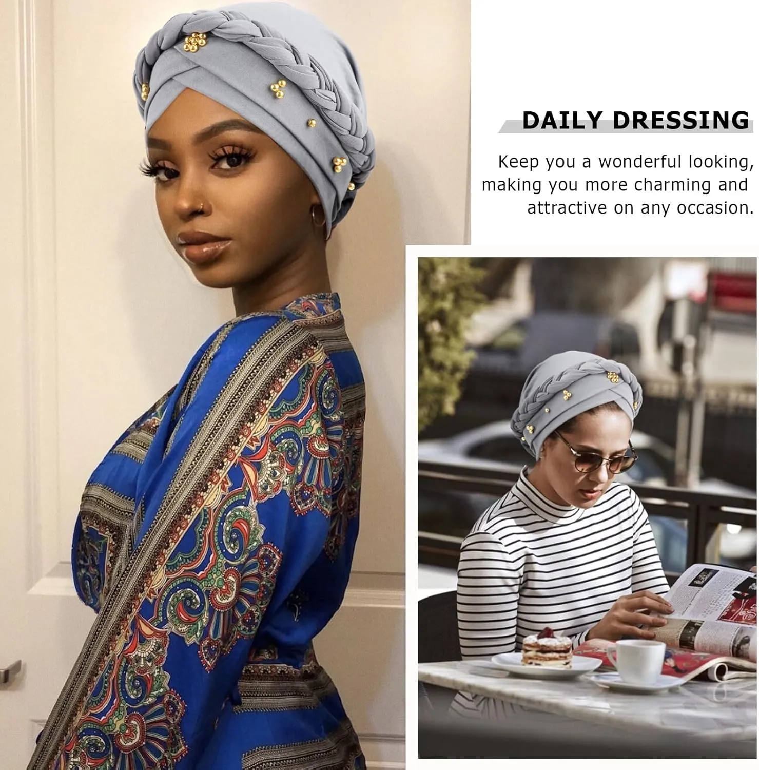 African Women Turban Caps Pre-Tied Twisted Turbans Head Scarf for Women Hair Wraps Cover Beanie Cancer Chemo Headwear