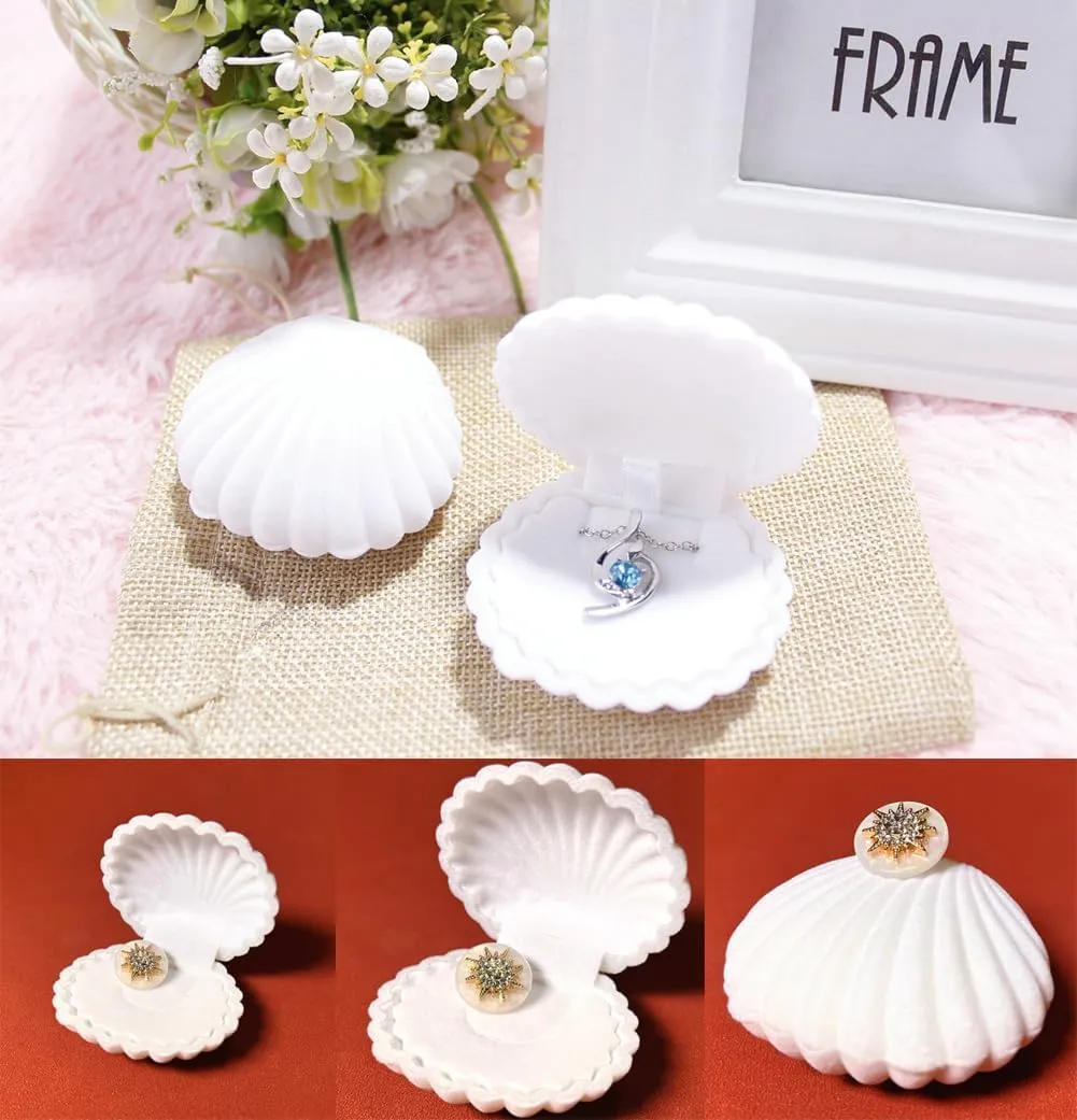 AKOAK 1 Pack Shell Jewelry Box, for Earrings, Necklaces, Bracelets, Jewelry Display Gift Box Holder (White)