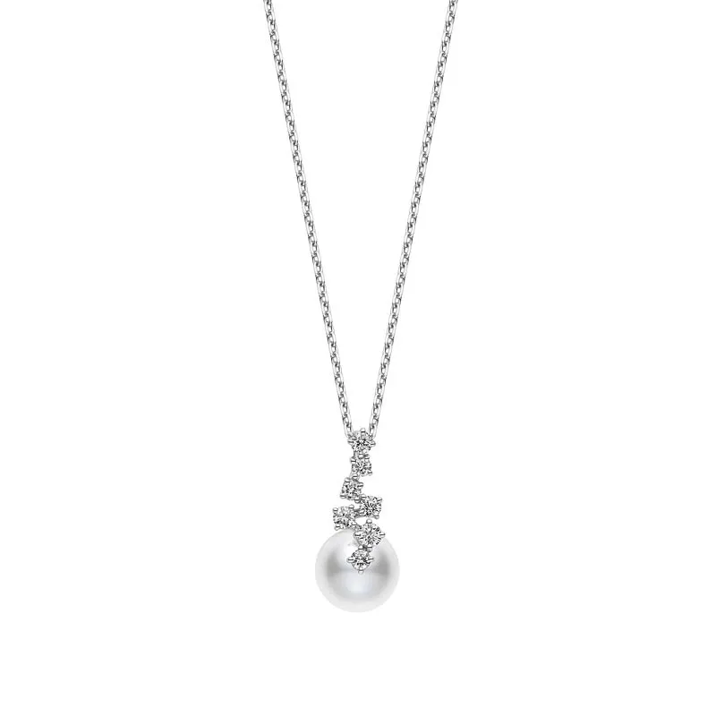 Akoya Cultured Pearl and Diamond Drop Pendant in 18K White Gold