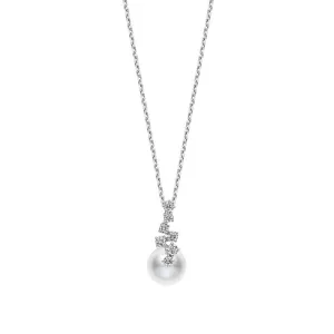 Akoya Cultured Pearl and Diamond Drop Pendant in 18K White Gold