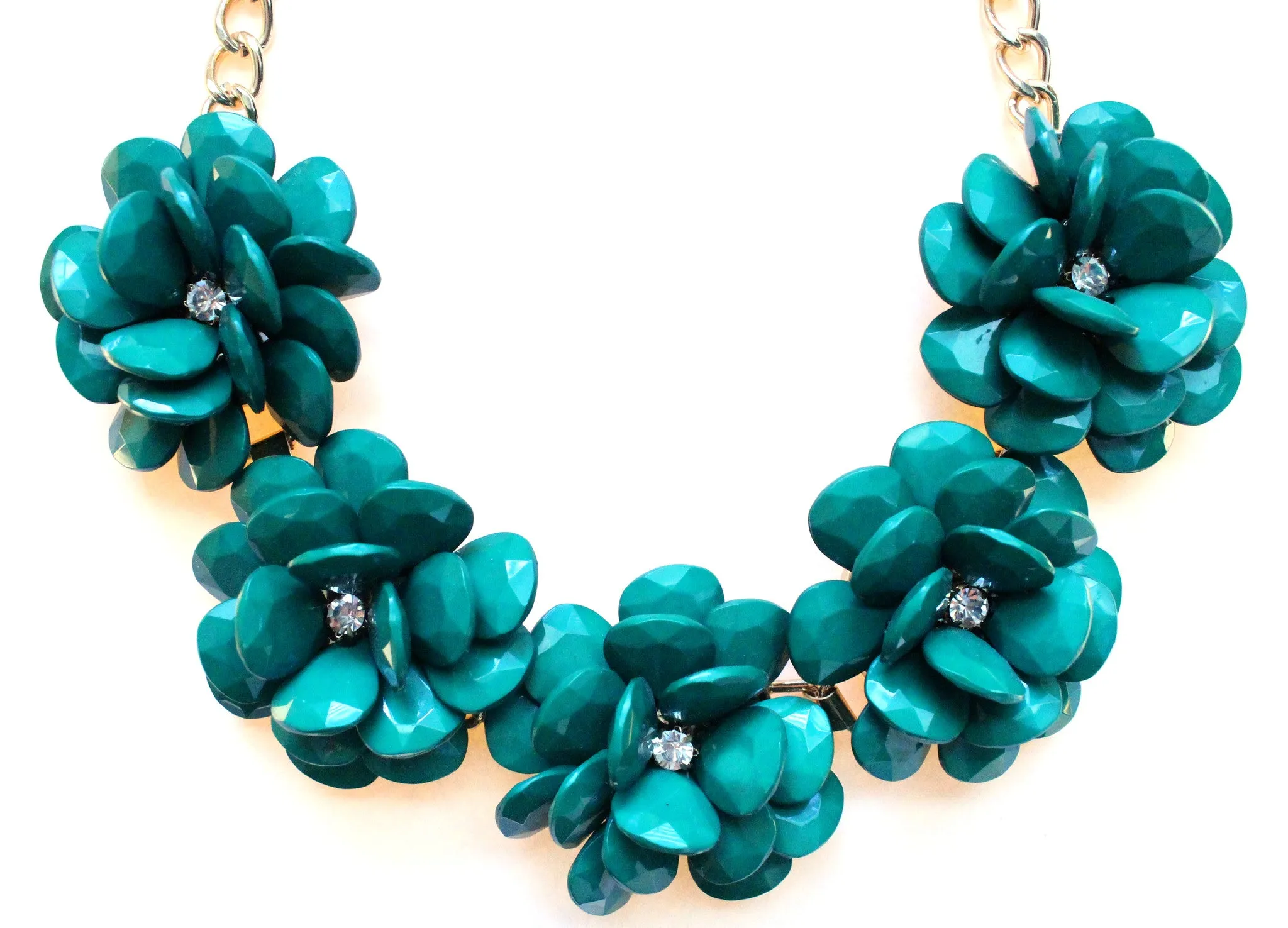 Beaded Rosette Statement Necklace- Emerald