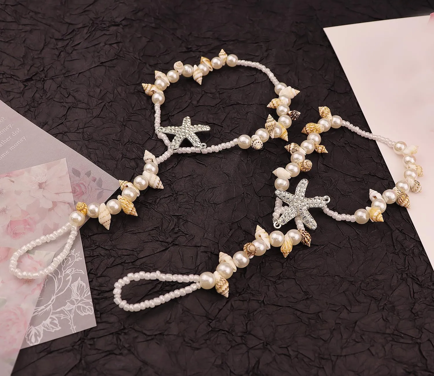 Bethynas Bohemian Pearl Barefoot Sandles Summer Beach Starfish Beaded Anklet Chain with Toe Ring Bridal Crystal Shell Foot Jewelry for Women