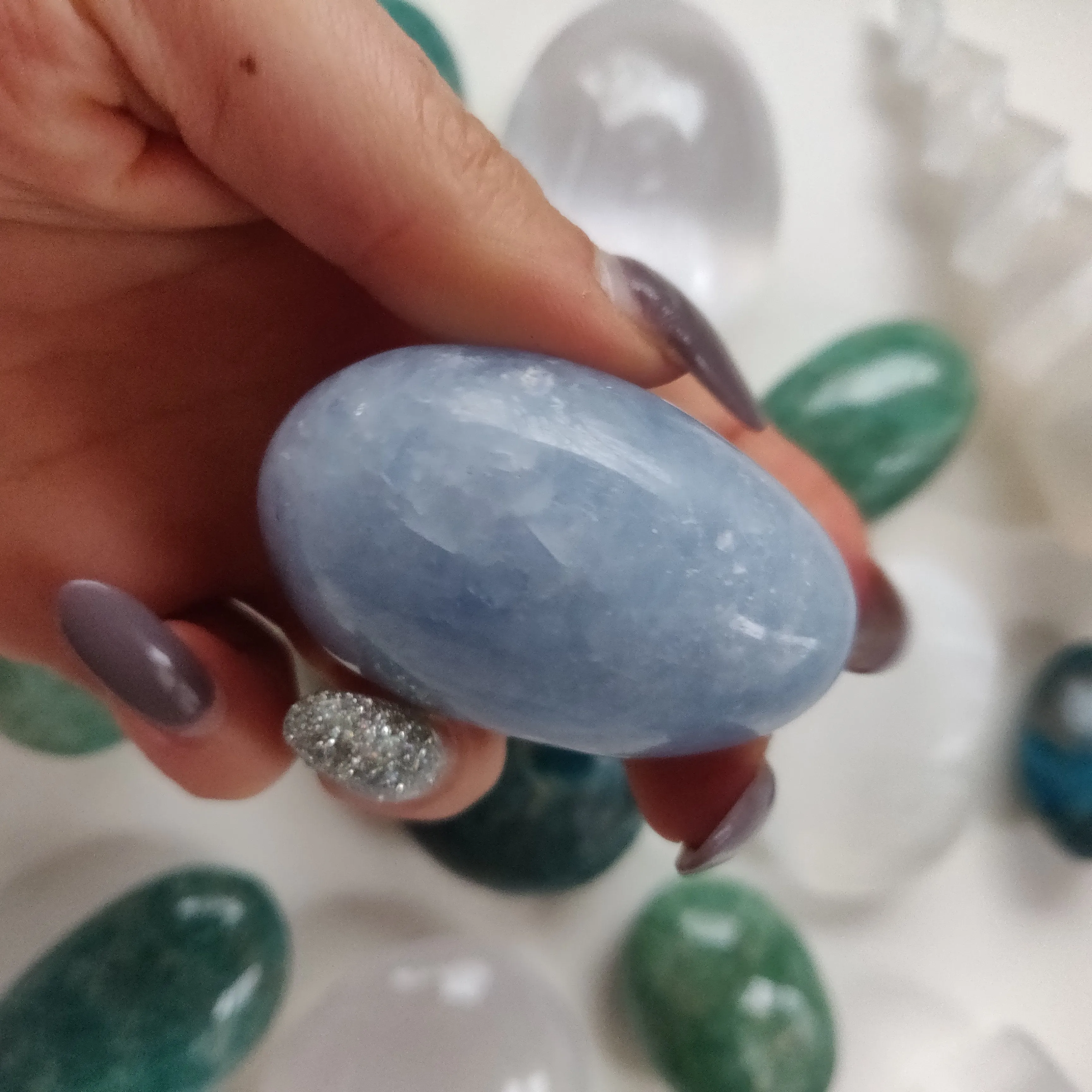 Blue Calcite Palm Stone (#1)