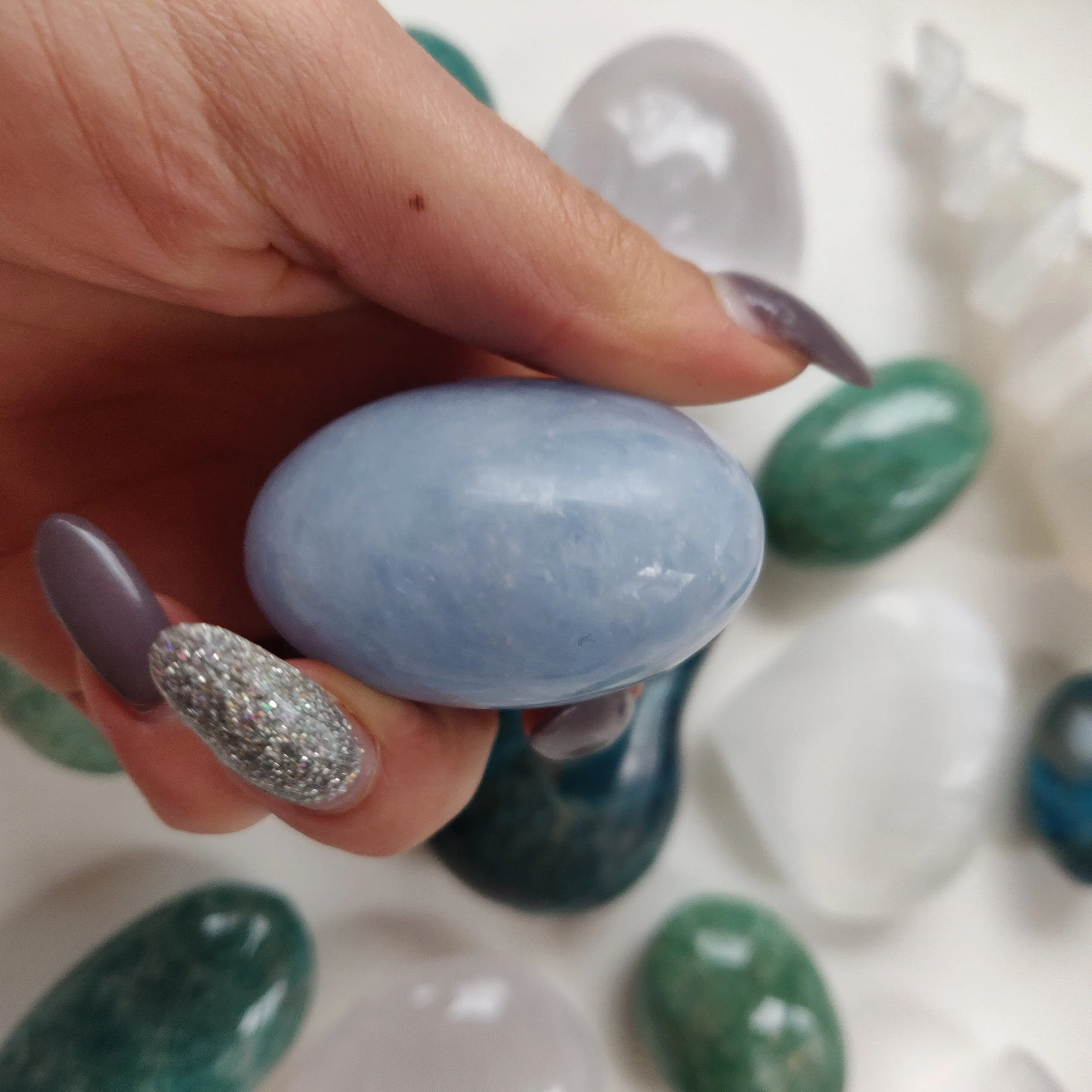 Blue Calcite Palm Stone (#1)