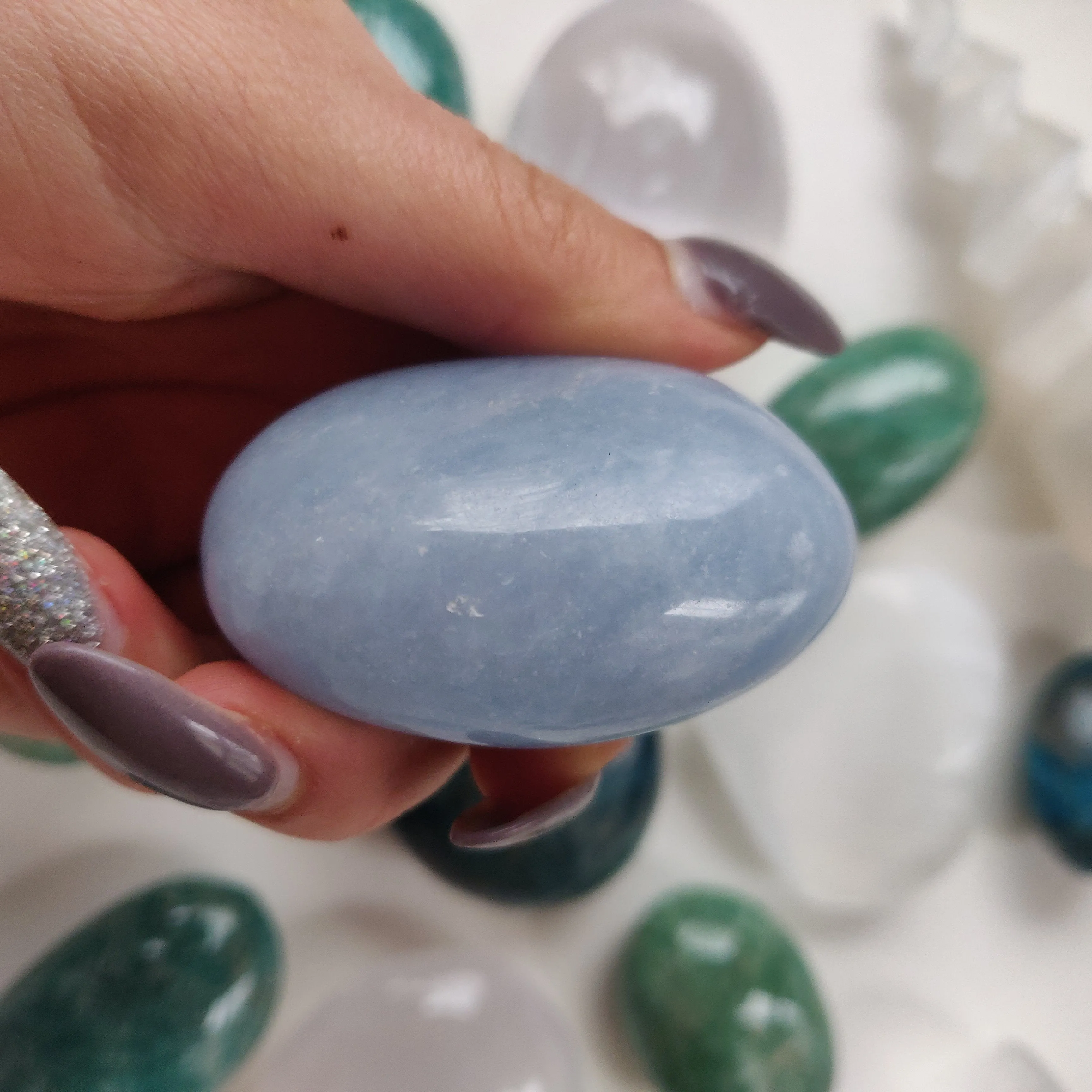 Blue Calcite Palm Stone (#1)