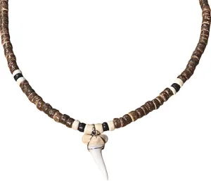 BlueRica Shark Tooth on Coconut Shell Beads Necklace (18" 3N)
