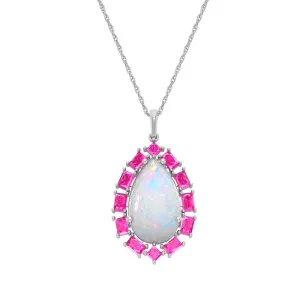 Created Opal and Created Pink Sapphire Pendant in Silver