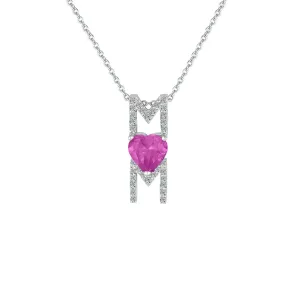 Created Pink and White Sapphire 'Mom' Pendant in Silver