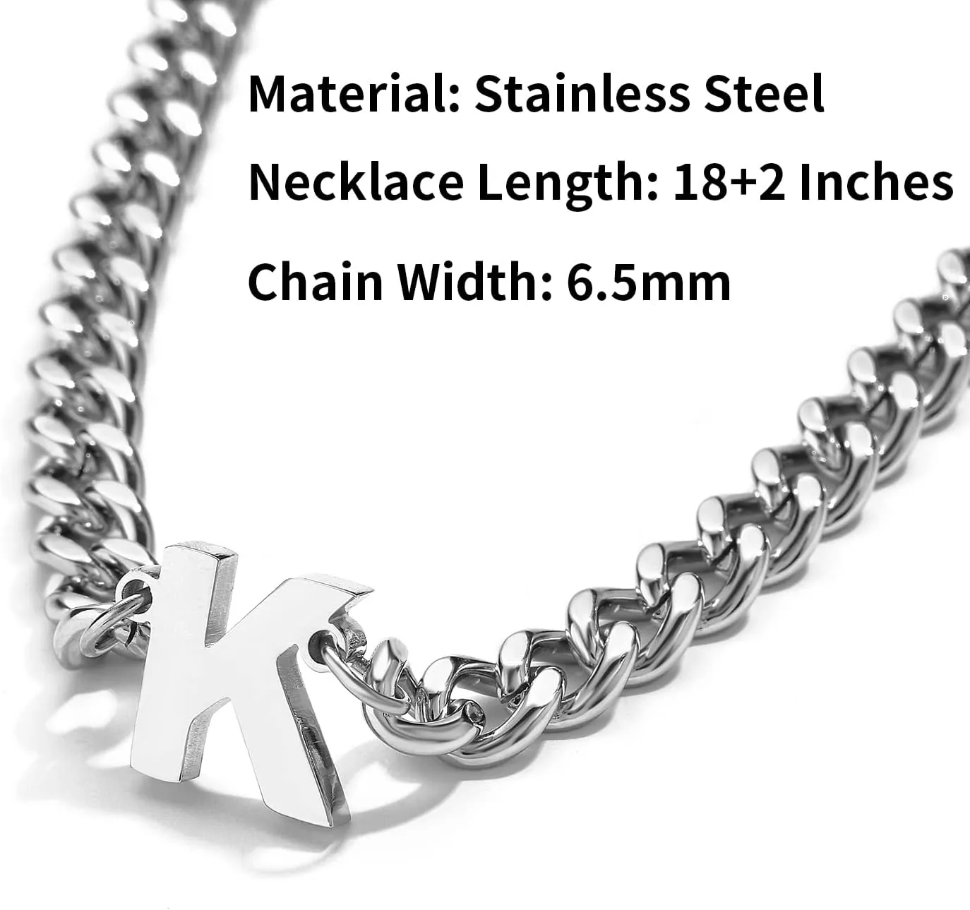 DuoDiner Father's Day Gifts-Initial A-Z Cuban Link Chain Necklaces for Men Boys Women Letter Pendant Stainless Steel 6.5mm 18 2 Inches,Dad Gifts