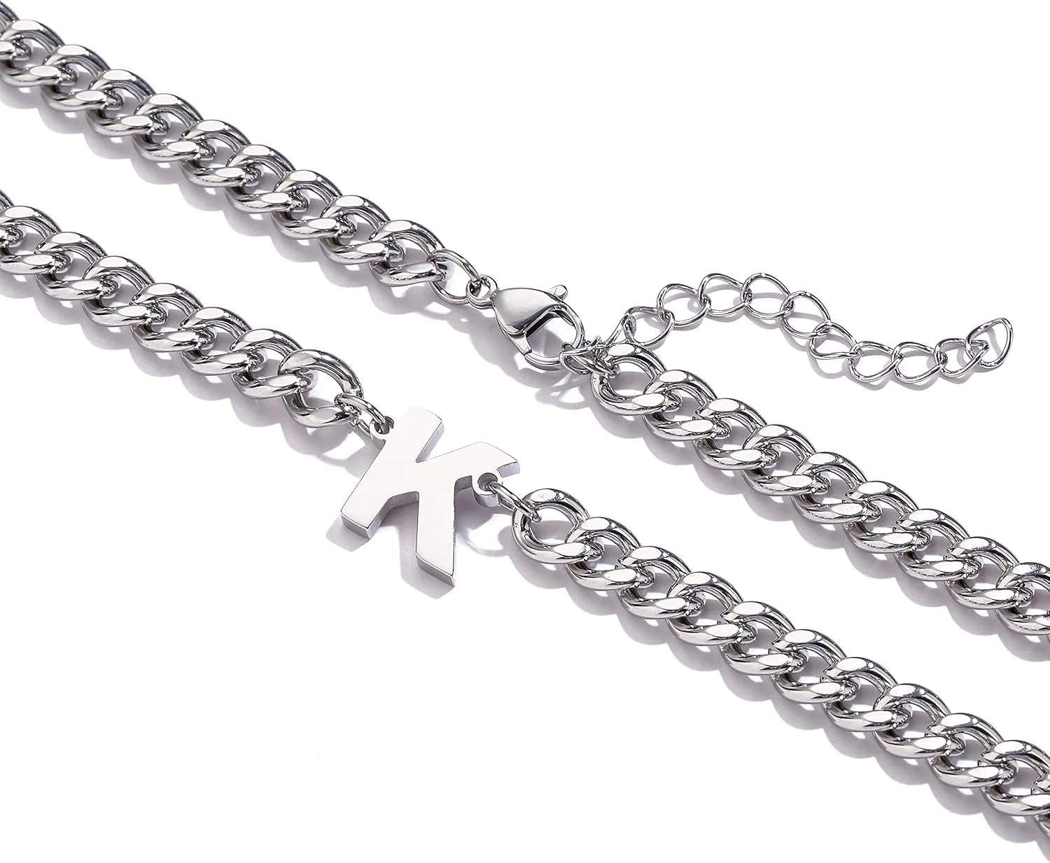 DuoDiner Father's Day Gifts-Initial A-Z Cuban Link Chain Necklaces for Men Boys Women Letter Pendant Stainless Steel 6.5mm 18 2 Inches,Dad Gifts