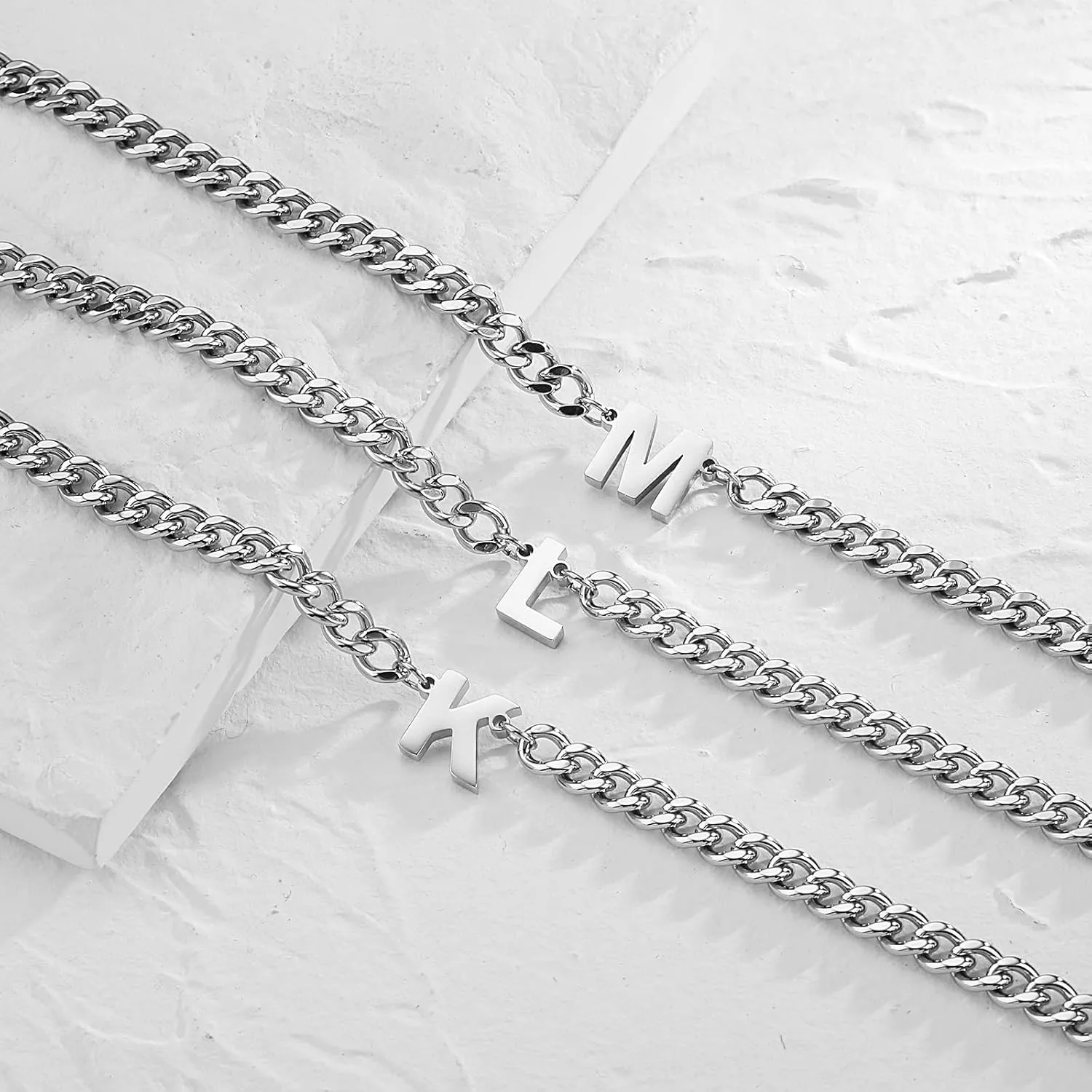 DuoDiner Father's Day Gifts-Initial A-Z Cuban Link Chain Necklaces for Men Boys Women Letter Pendant Stainless Steel 6.5mm 18 2 Inches,Dad Gifts