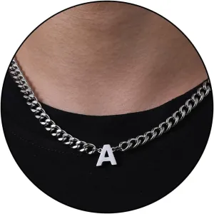 DuoDiner Father's Day Gifts-Initial A-Z Cuban Link Chain Necklaces for Men Boys Women Letter Pendant Stainless Steel 6.5mm 18 2 Inches,Dad Gifts
