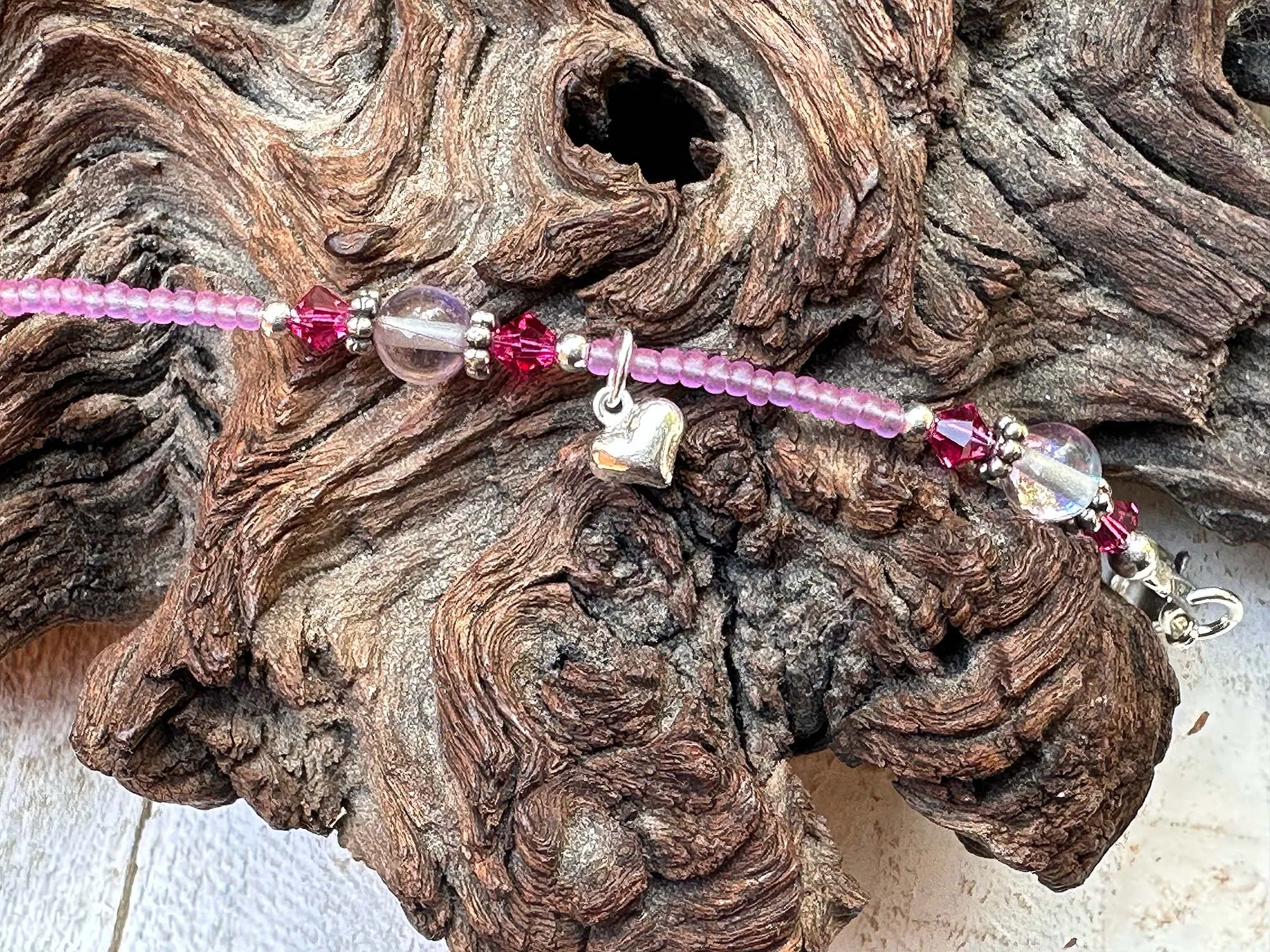 Elegant Heart Purple Beaded Anklet