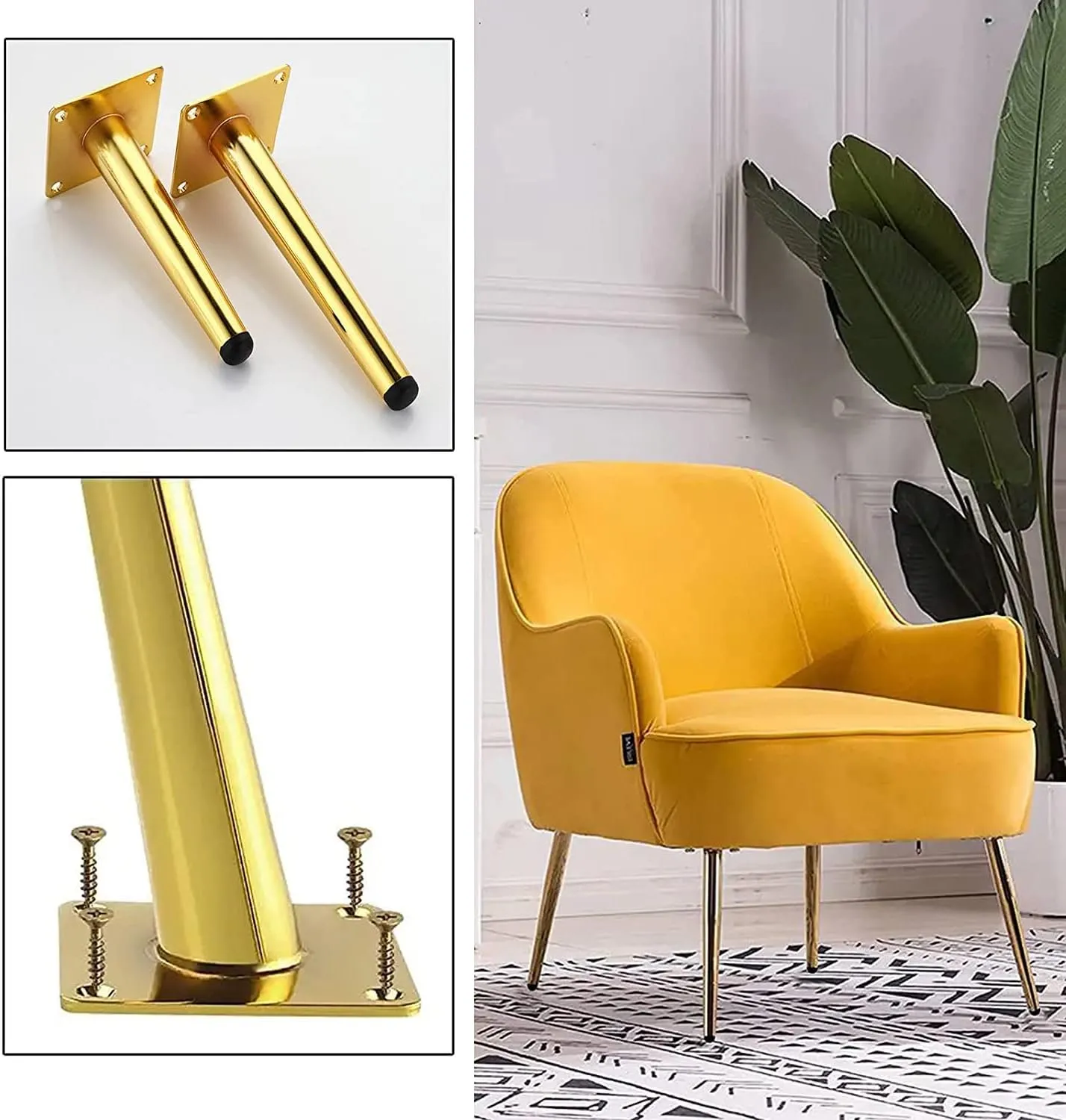 EZZON 4 Pieces Furniture Support Legs, Thickened Sofa feet, Heavy Metal Legs, TV Cabinet feet, Hardware Foot Accessories, for Coffee Table, Bathroom,Gold-35cm/13.8in