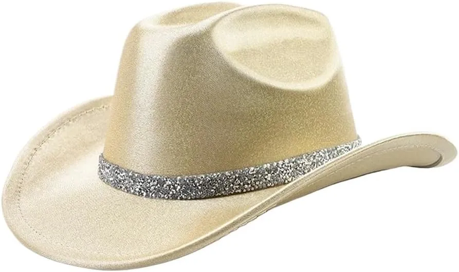 Felt Wide Brim Cowgirl Hats Fedora Hat with Rhinestone Ribbons Festival Party Wedding Party Jazz Hats Cowgirl Hat(7)