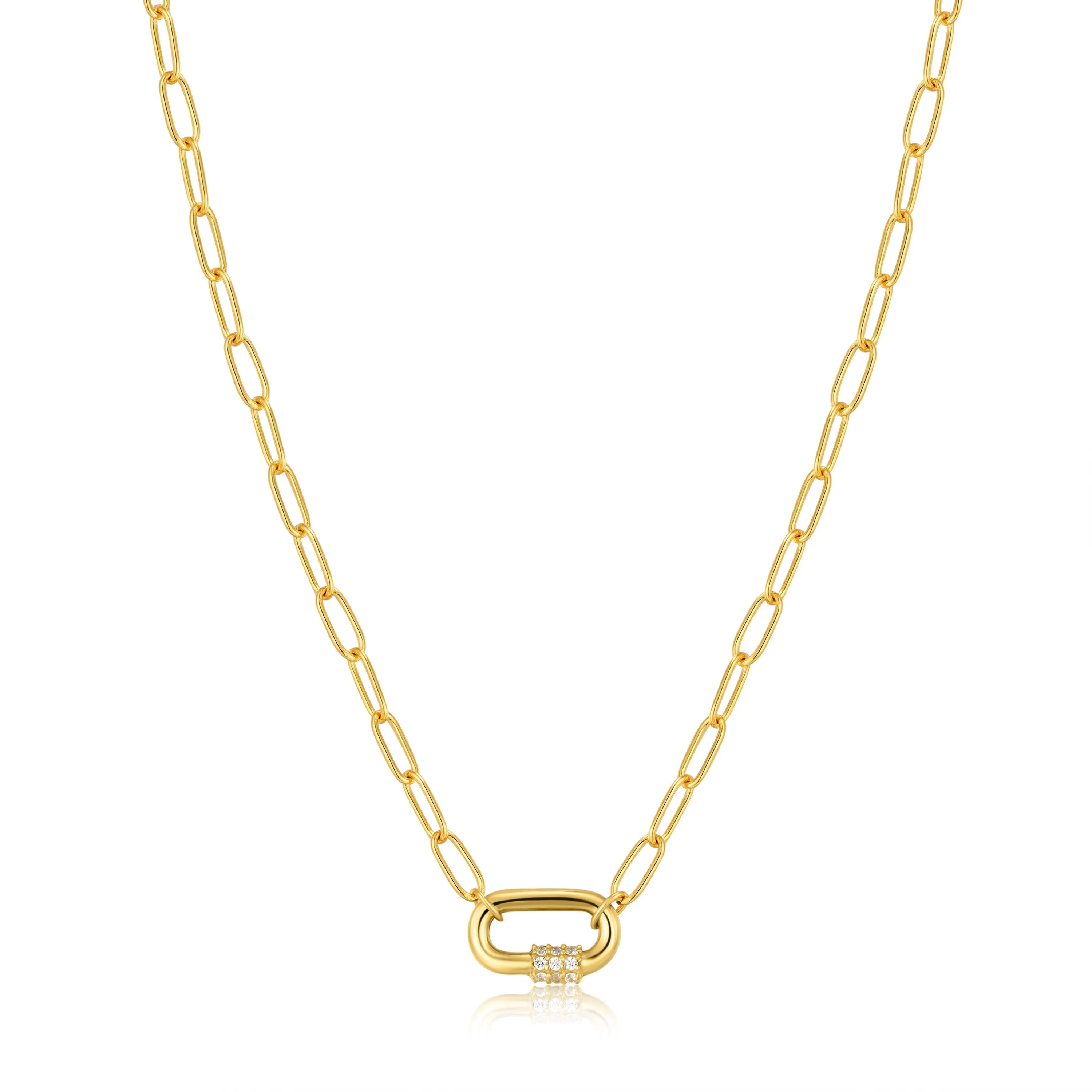 Forest Green Enamel Carabiner Gold Necklace