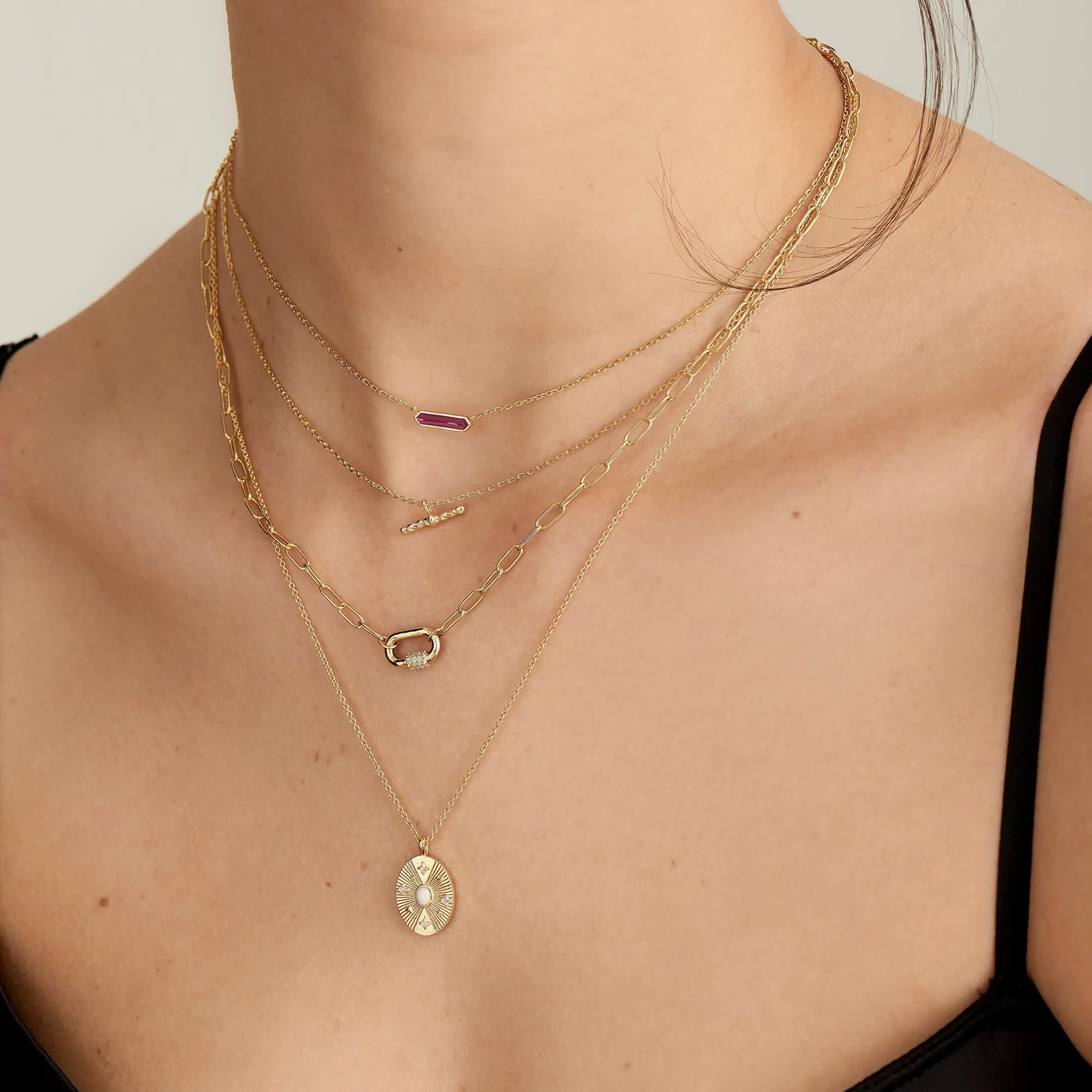 Forest Green Enamel Carabiner Gold Necklace
