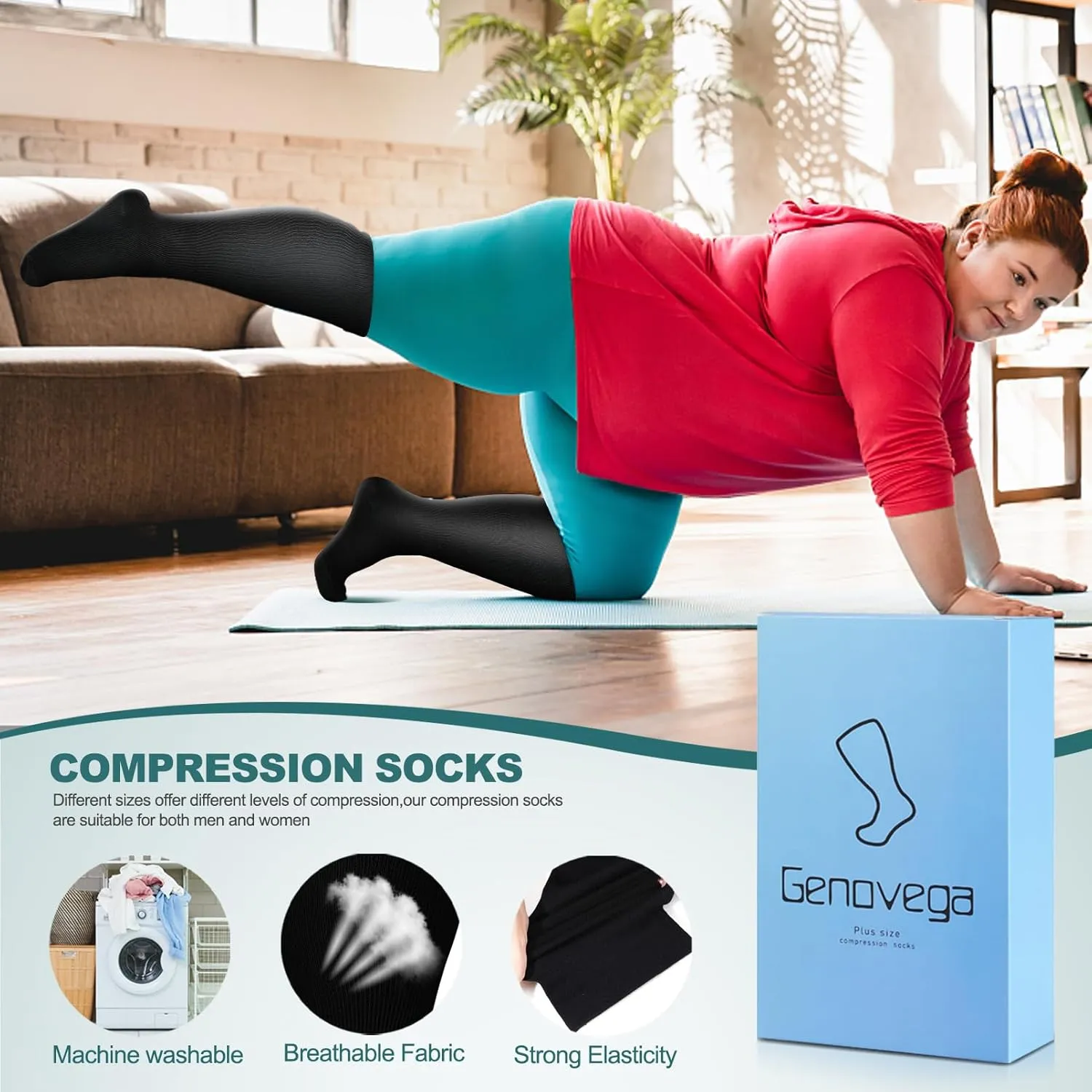 Genovega 3 Packs Wide Calf Compression Socks for Women Men Knee Hight S/M-4XL for Gifts