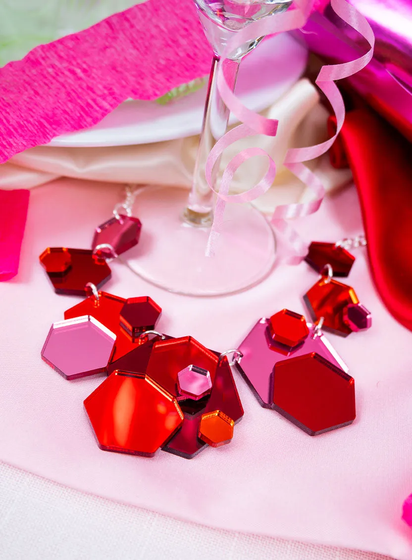 Geometric Glitter Necklace - Red