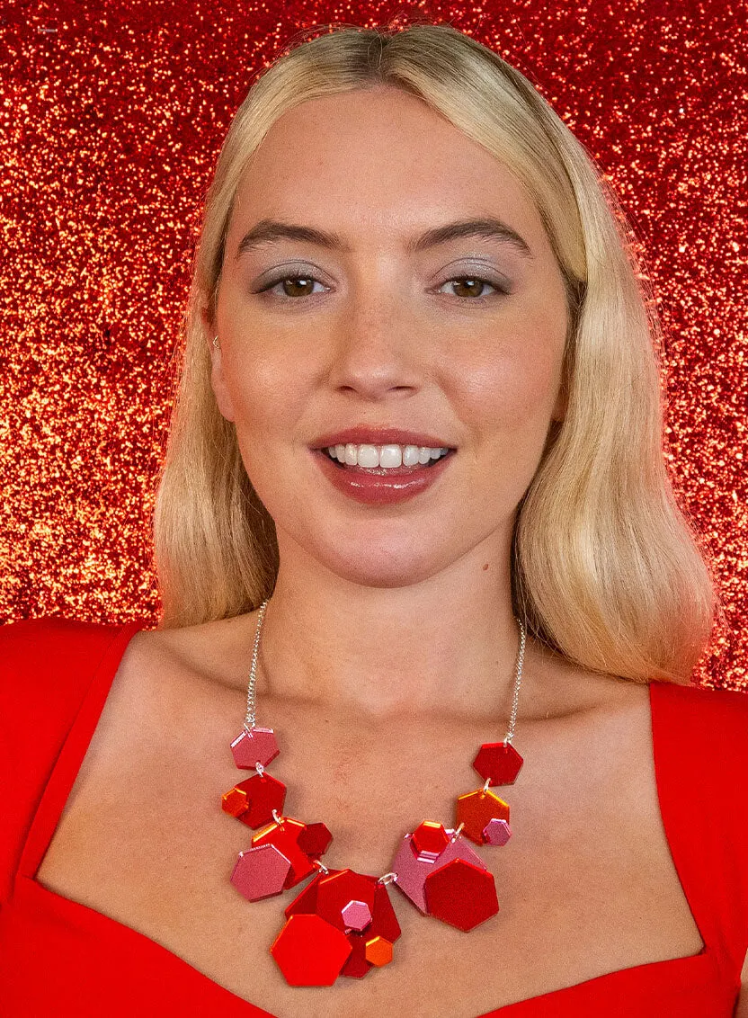 Geometric Glitter Necklace - Red