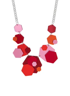 Geometric Glitter Necklace - Red