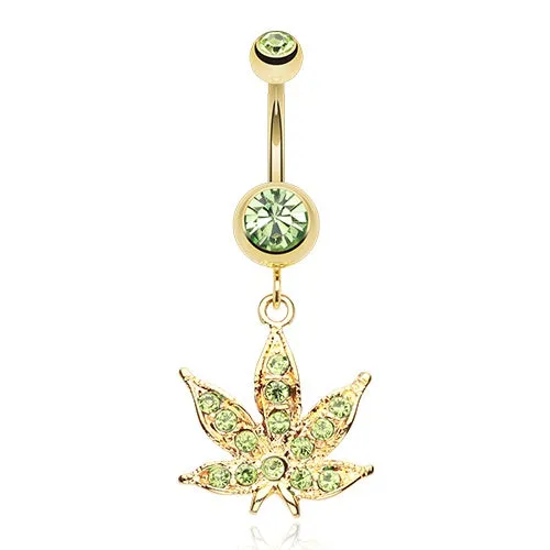 Gold Plated Lt Green Weed Belly Ring