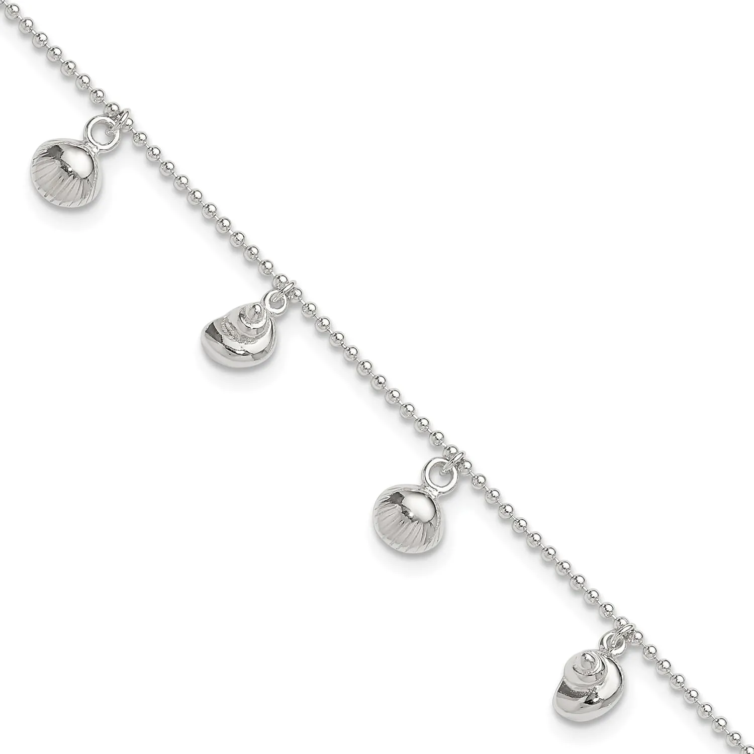 Goldia Sterling Silver 9inch Polished Sea Shell Anklet