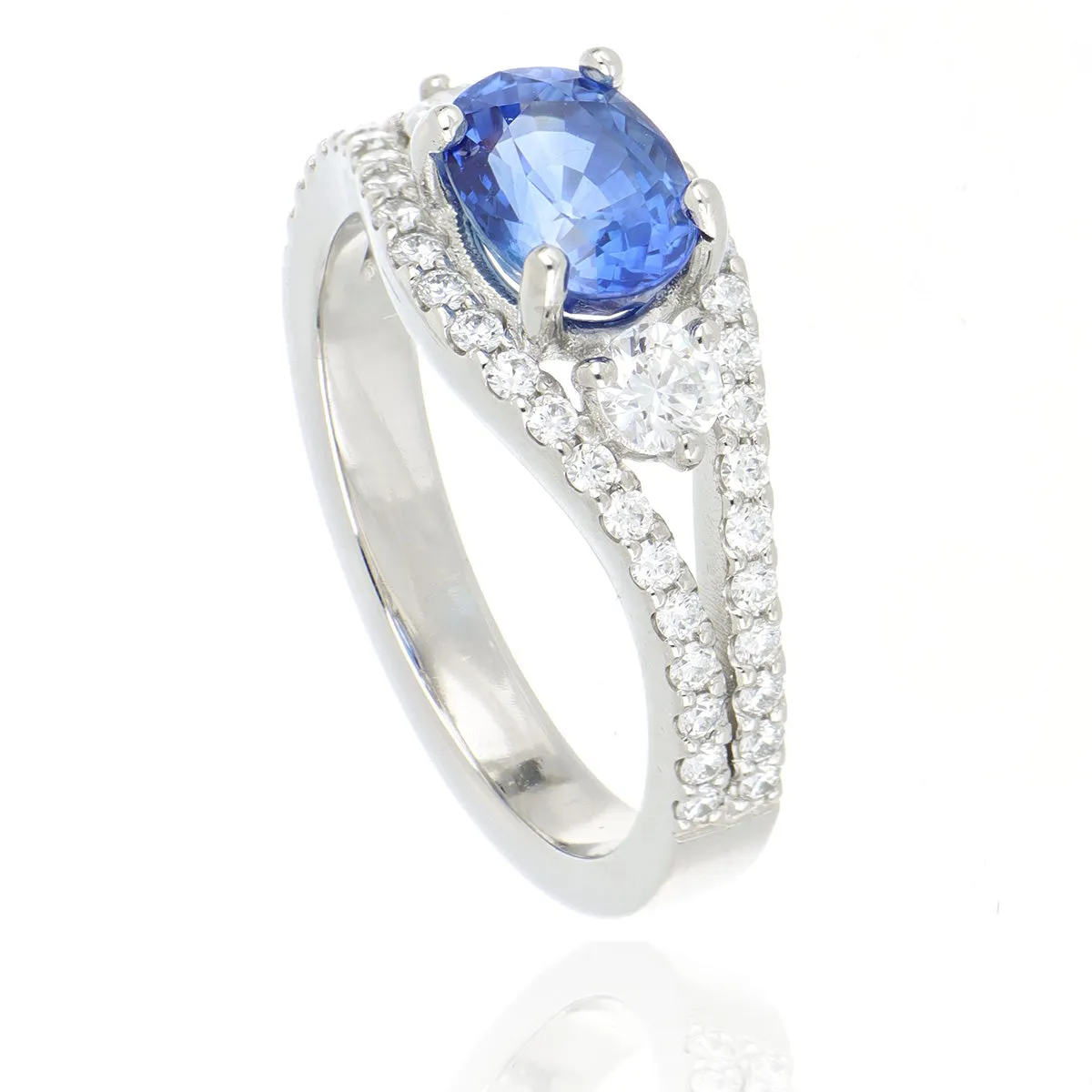 Hard Platinum Blue Sapphire and Diamond Ring