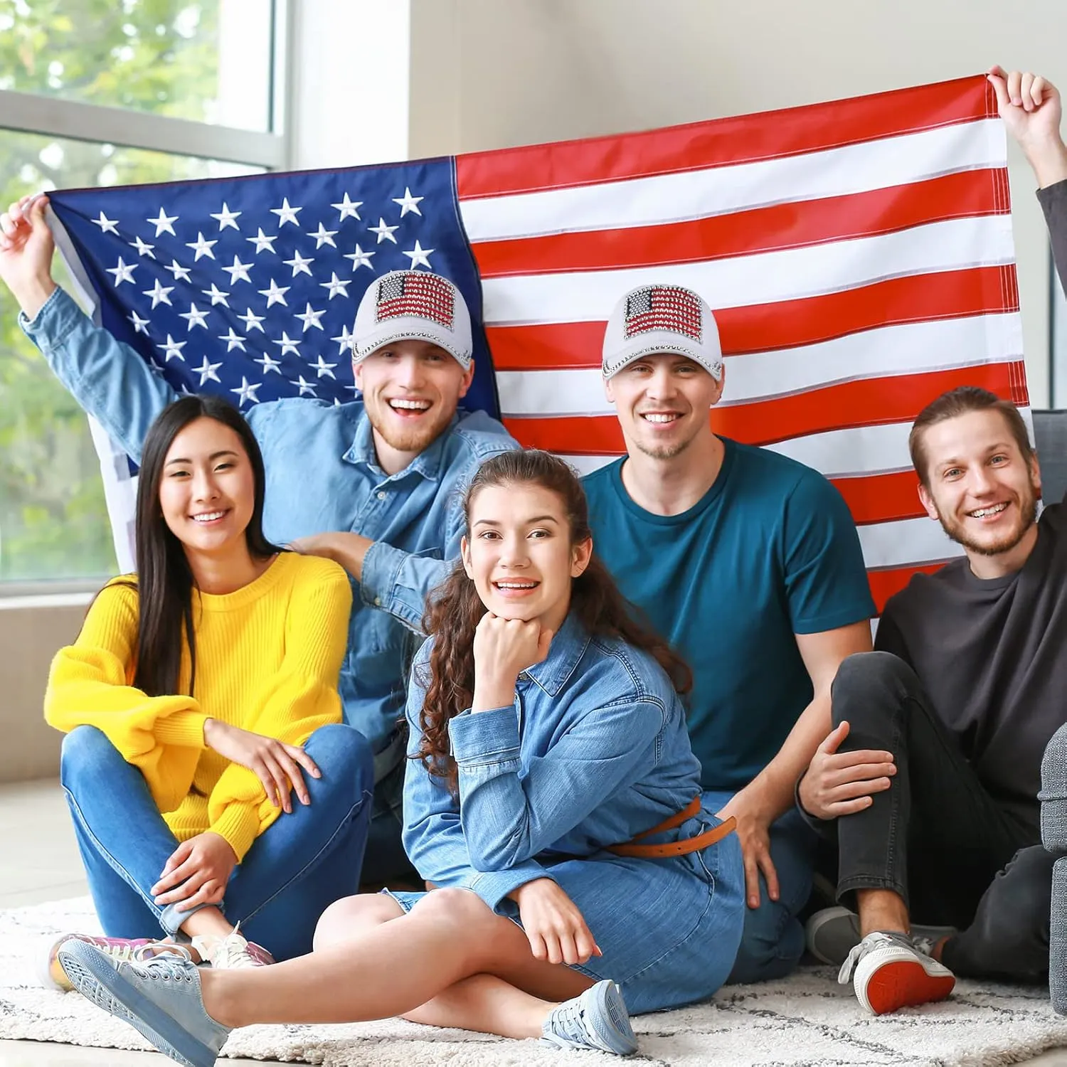 Hercicy 3 Pcs USA Hats Bling Patriotic American Baseball Hats Adjustable Independence Memorial Day Flag Caps for Men Women