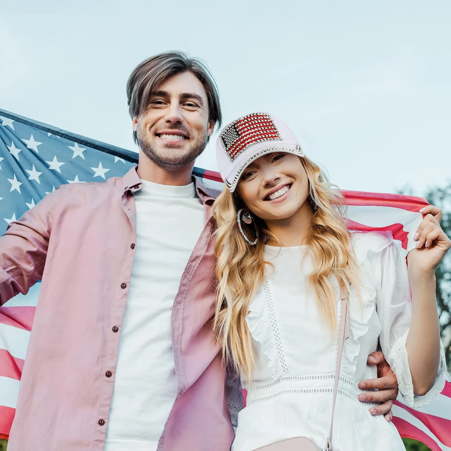 Hercicy 3 Pcs USA Hats Bling Patriotic American Baseball Hats Adjustable Independence Memorial Day Flag Caps for Men Women