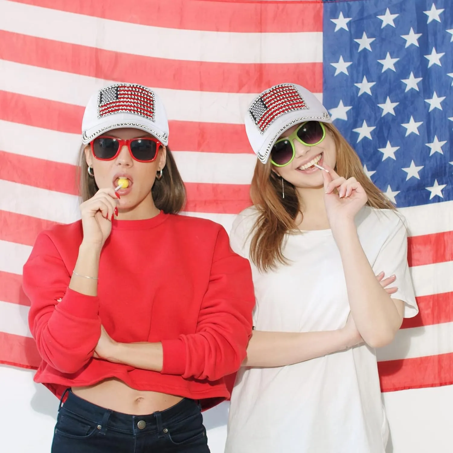 Hercicy 3 Pcs USA Hats Bling Patriotic American Baseball Hats Adjustable Independence Memorial Day Flag Caps for Men Women