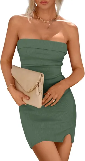 Imily Bela Womens Strapless Bodycon Dresses Ribbed Knit Wedding Guest Dress Mini Skirts Going Out Tube Top Summer 2025